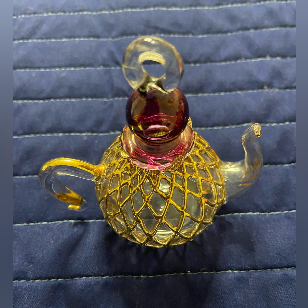Blown Glass Purple Top Gold Detail TEAPOT Christmas Ornament